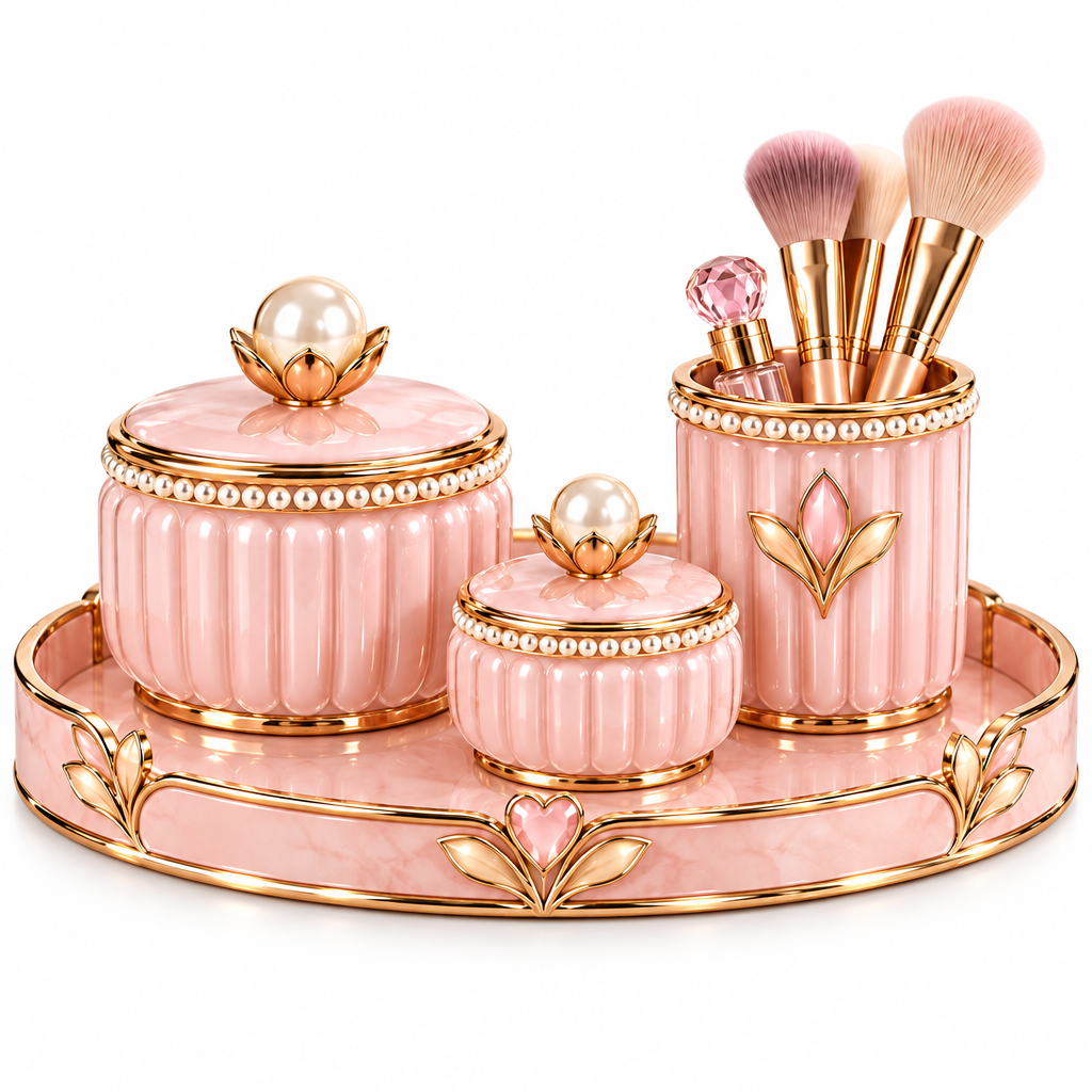 Meralvion™ Blush Vanity Jar & Brush Holder Set