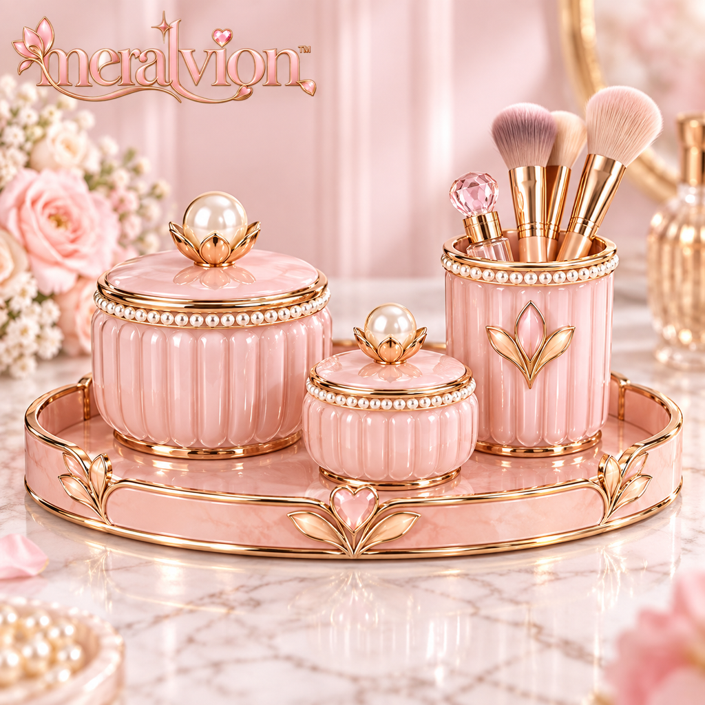 Meralvion™ Blush Vanity Jar & Brush Holder Set
