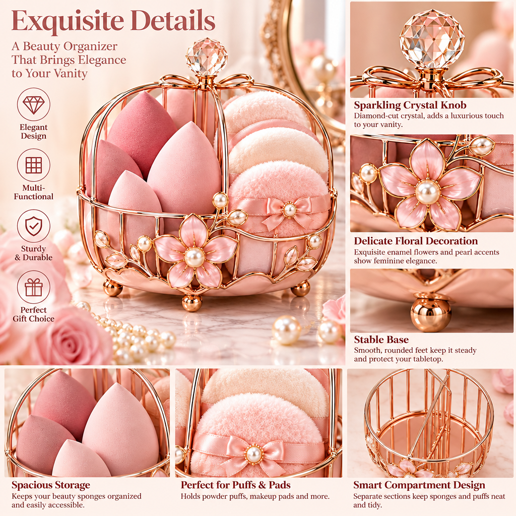 Meralvion™ Blossom Beauty Sponge & Puff Holder