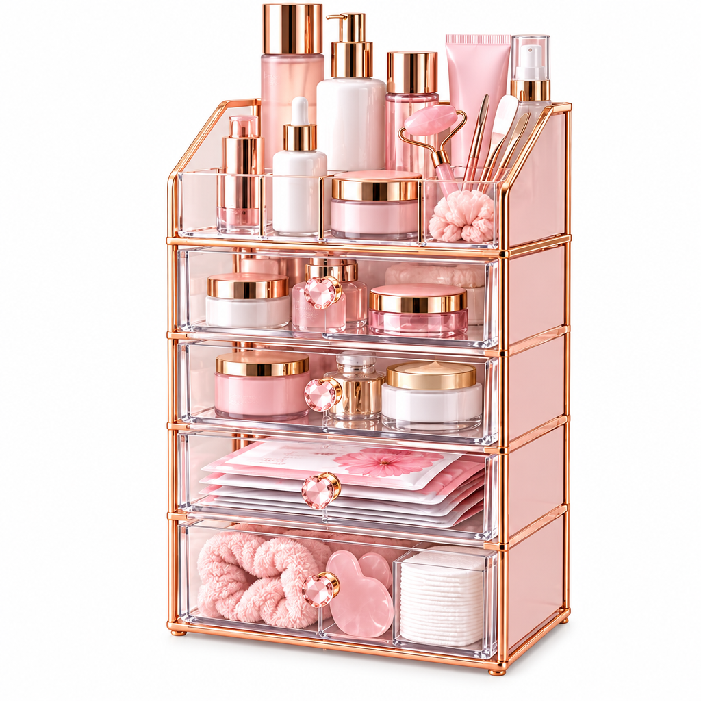 Meralvion™ Rose-Gold Skincare Organizer Tower