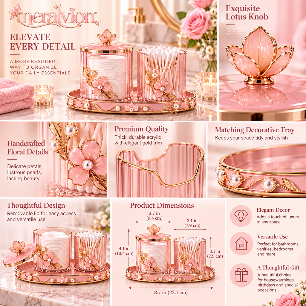 Meralvion™ Floral Cotton Pad & Swab Canister Set
