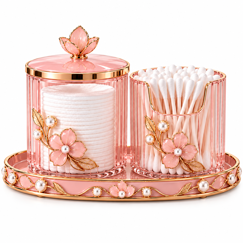 Meralvion™ Floral Cotton Pad & Swab Canister Set