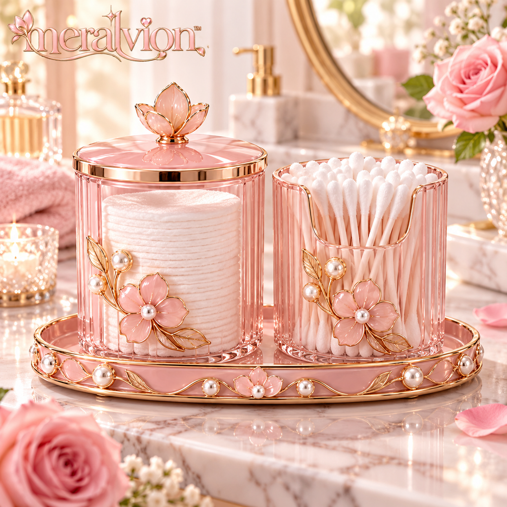 Meralvion™ Floral Cotton Pad & Swab Canister Set