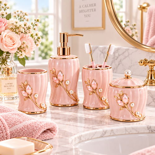 Meralvion™ Blush Ceramic Bathroom Counter Set