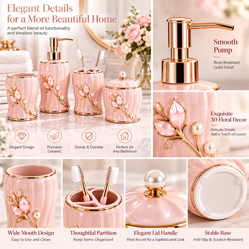Meralvion™ Blush Ceramic Bathroom Counter Set
