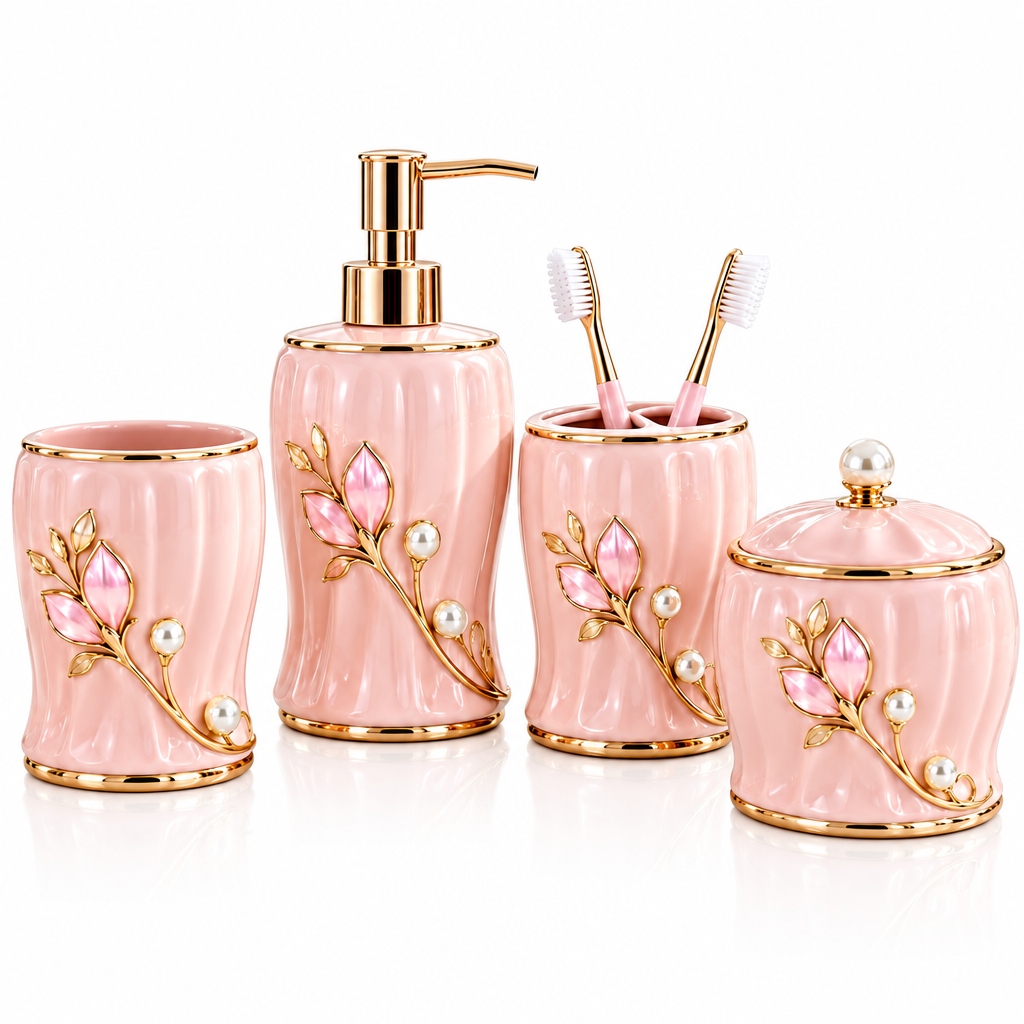 Meralvion™ Blush Ceramic Bathroom Counter Set