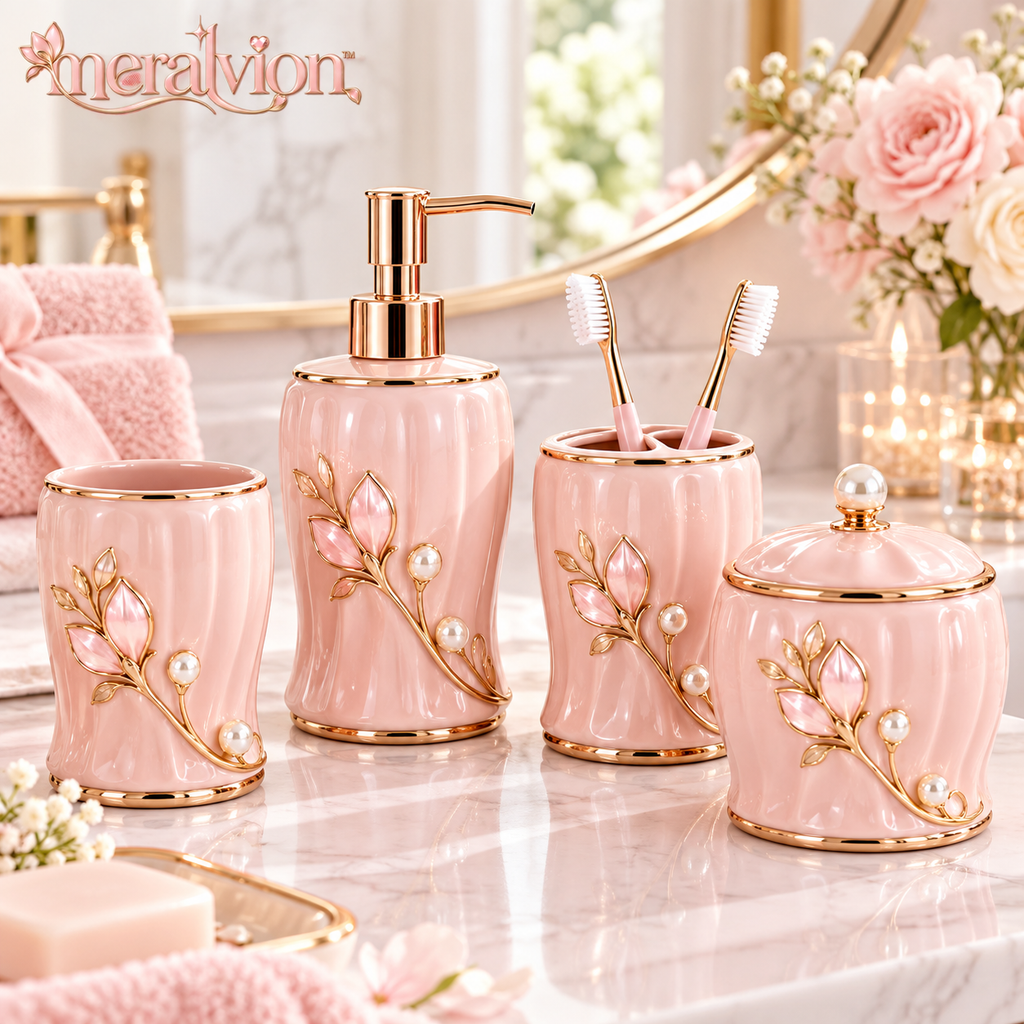 Meralvion™ Blush Ceramic Bathroom Counter Set
