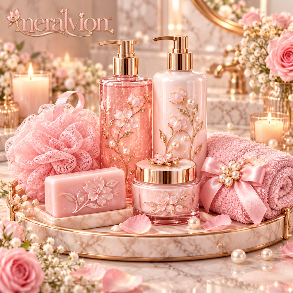 Meralvion™ Blush Floral Spa Bath Gift Set