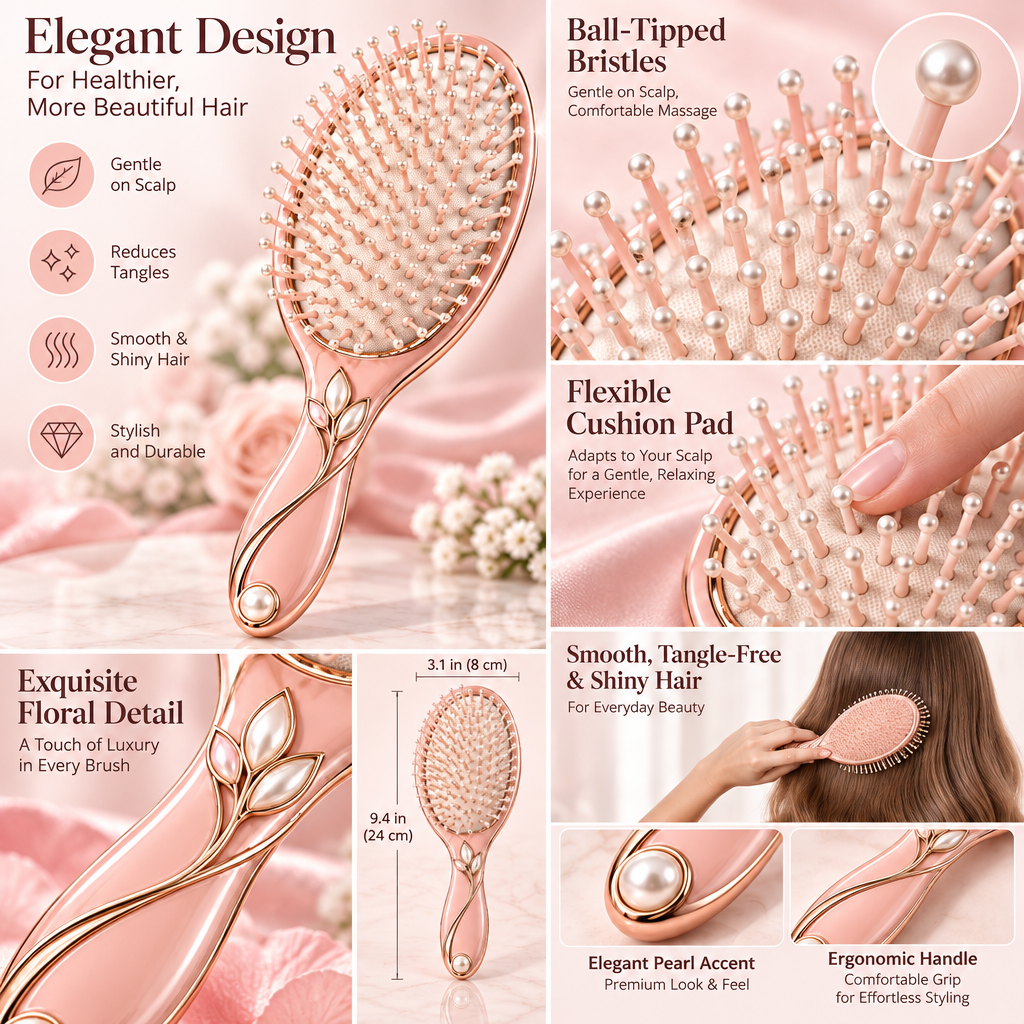 Meralvion™ Pearl-Detail Blush Hair Brush