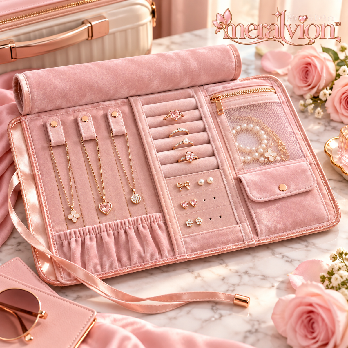 Meralvion™ Roll-Up Travel Jewelry Organizer