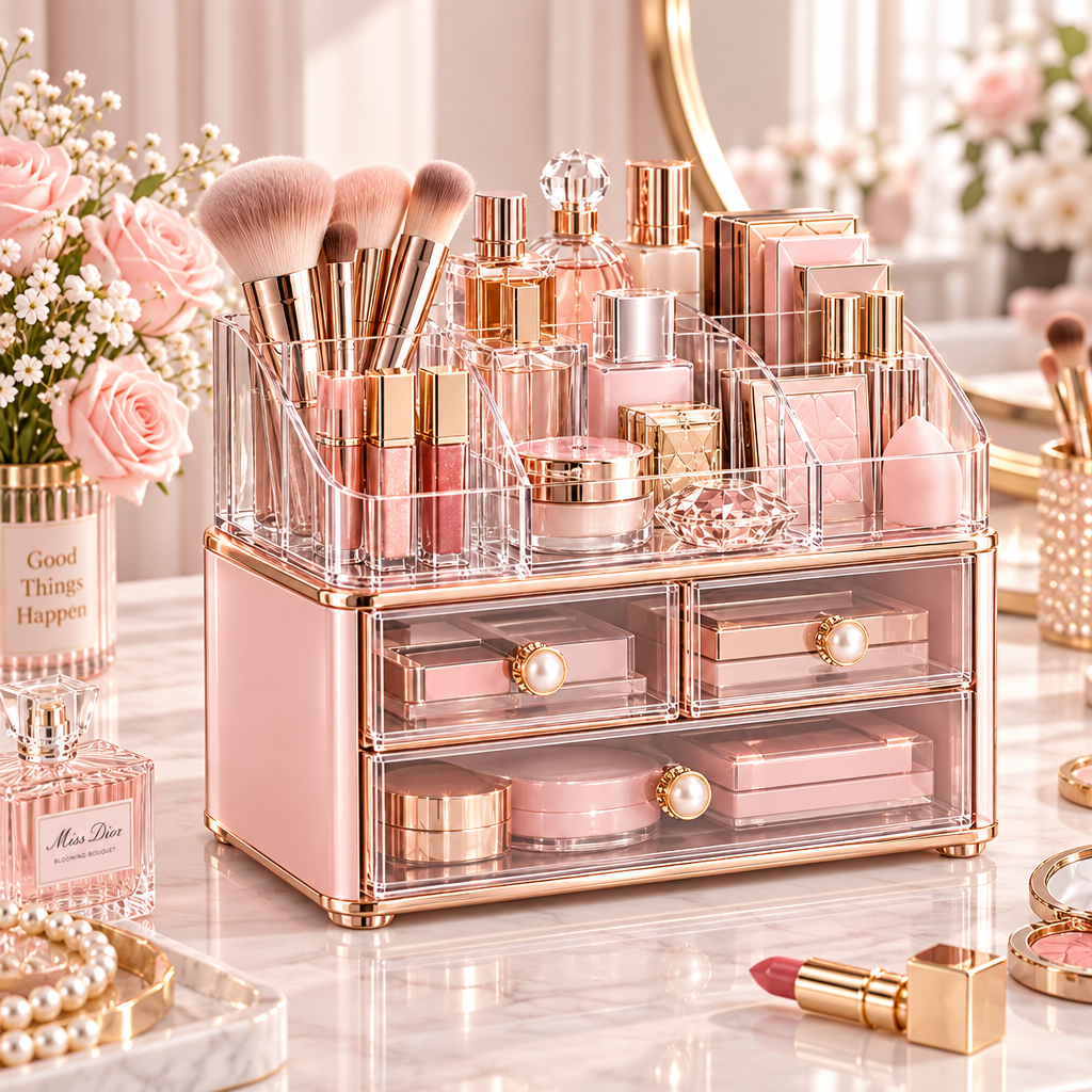 Meralvion™ Luxe Blush Makeup Organizer with Drawers