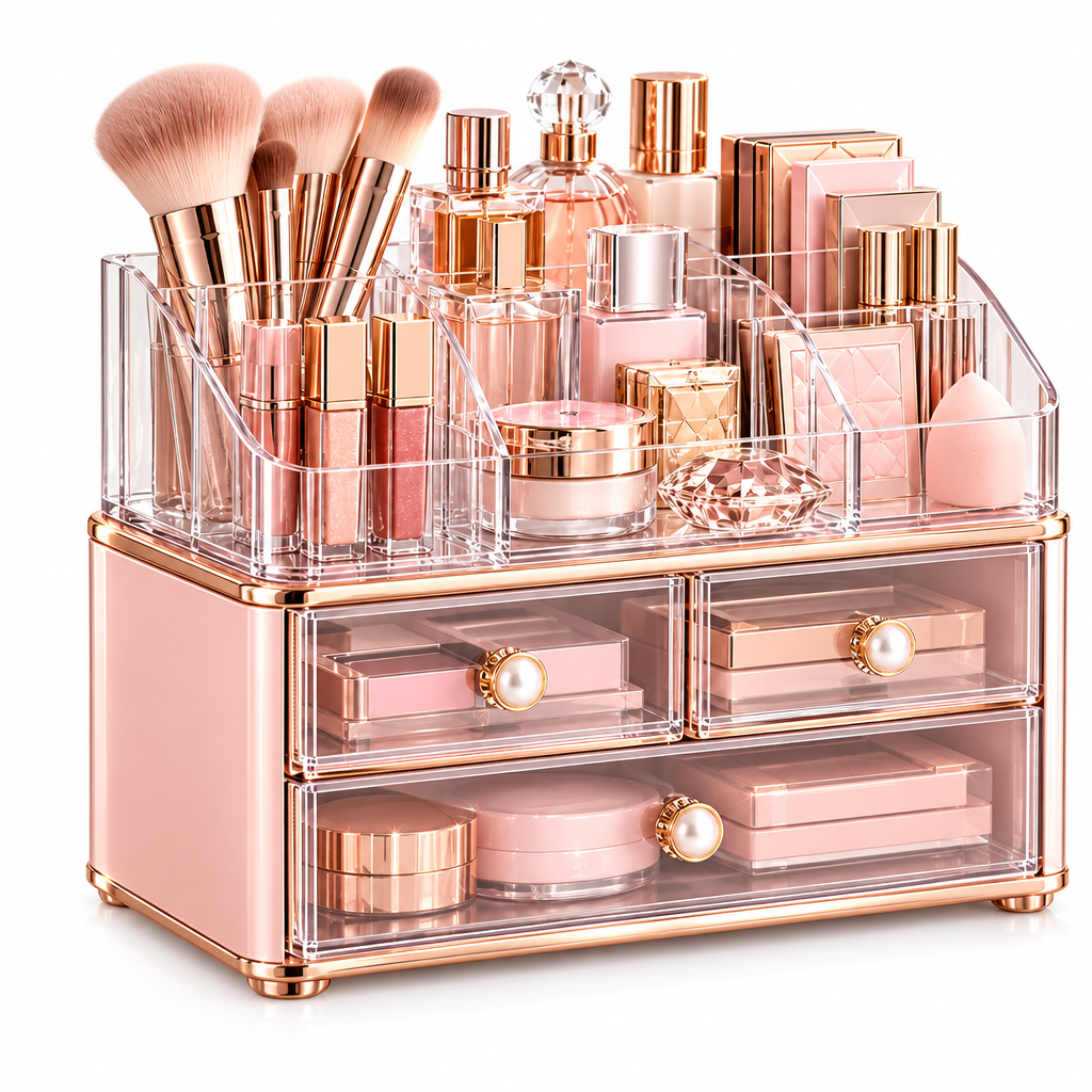 Meralvion™ Luxe Blush Makeup Organizer with Drawers