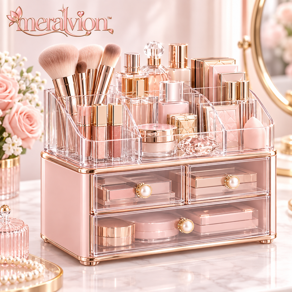 Meralvion™ Luxe Blush Makeup Organizer with Drawers