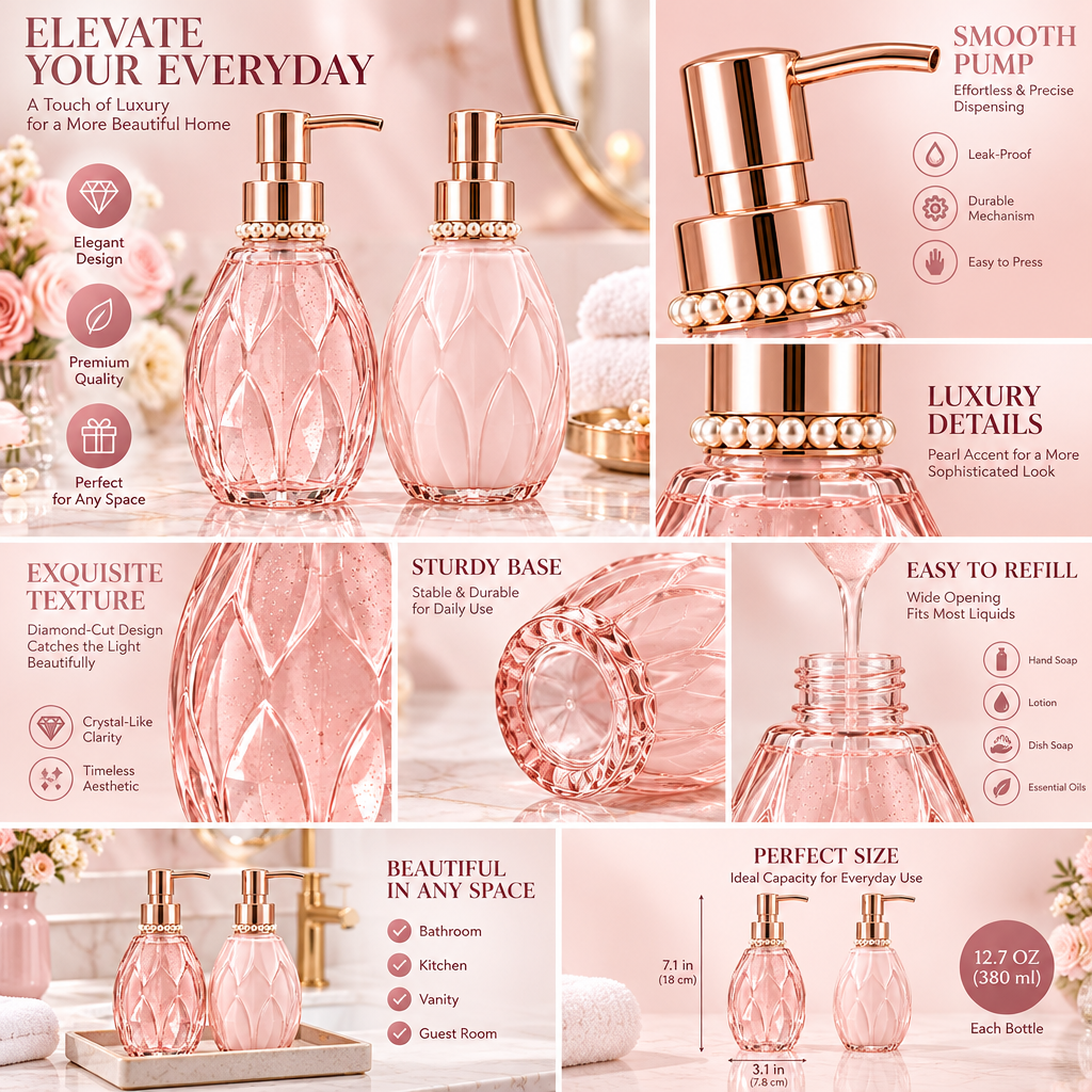Meralvion™ Crystal Blush Soap & Lotion Dispenser Set