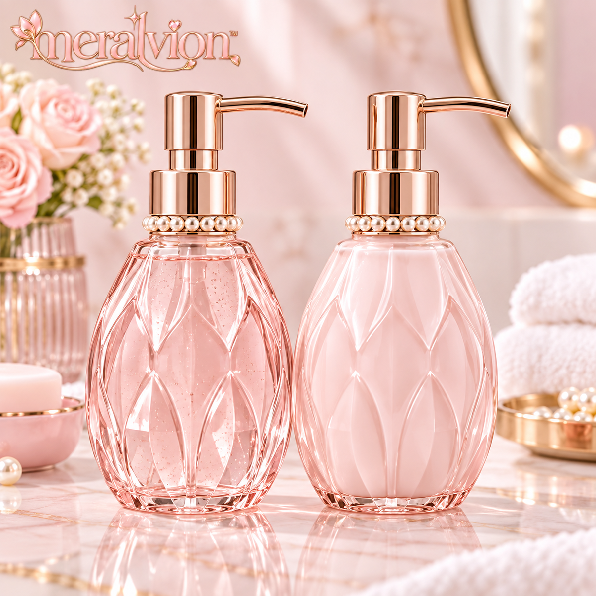 Meralvion™ Crystal Blush Soap & Lotion Dispenser Set
