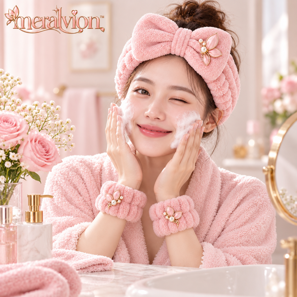 Meralvion™ Plush Bow Spa Headband & Wristband Set