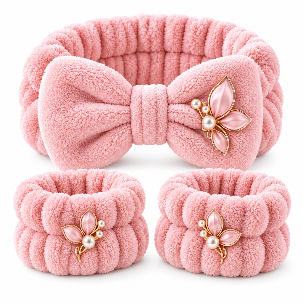 Meralvion™ Plush Bow Spa Headband & Wristband Set