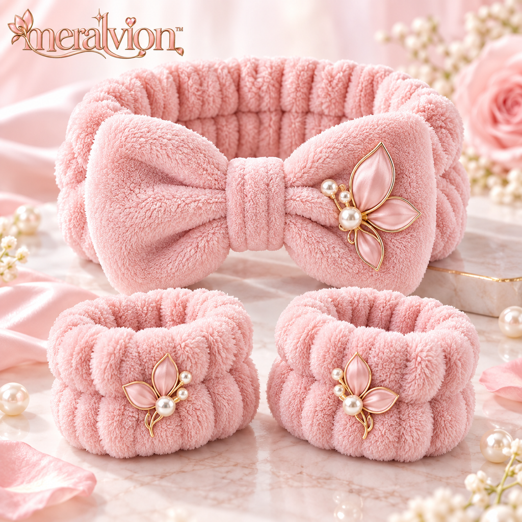 Meralvion™ Plush Bow Spa Headband & Wristband Set