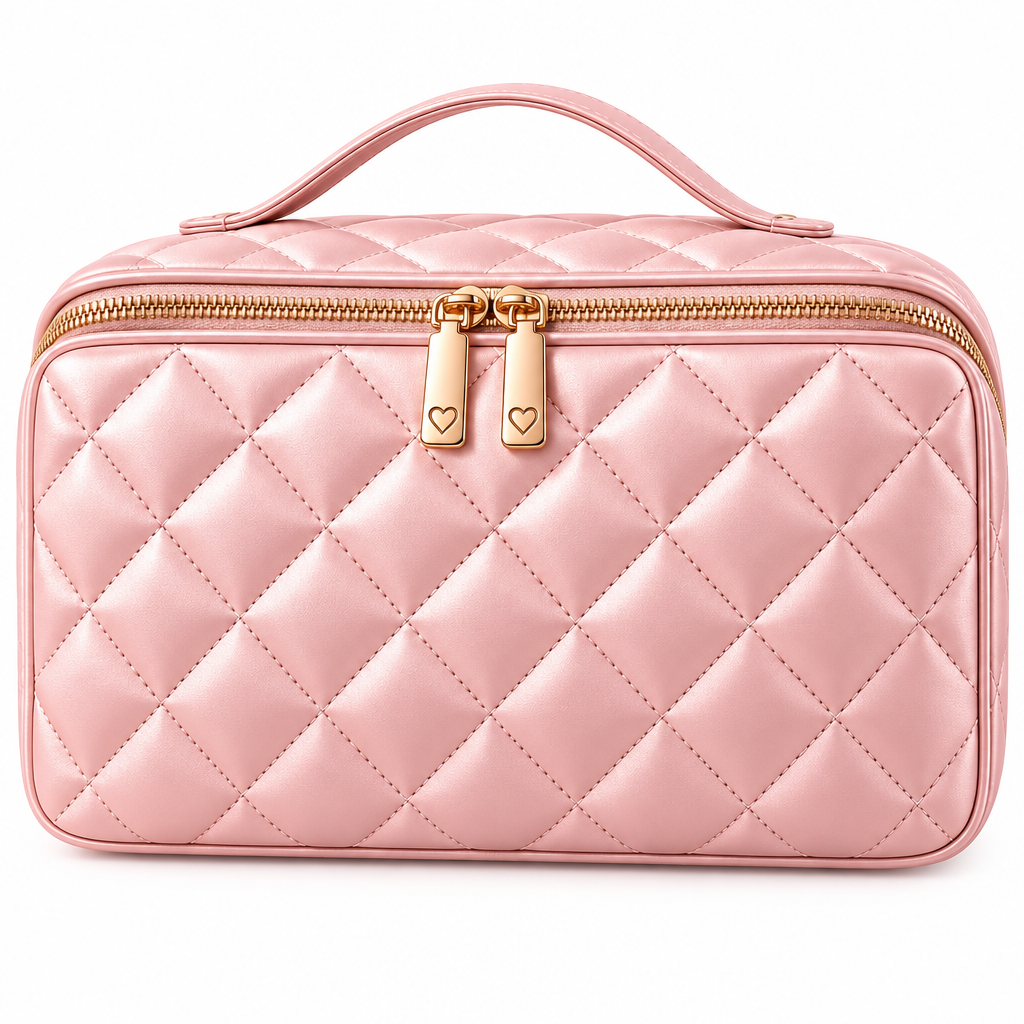 Meralvion™ Quilted Blush Travel Makeup Case