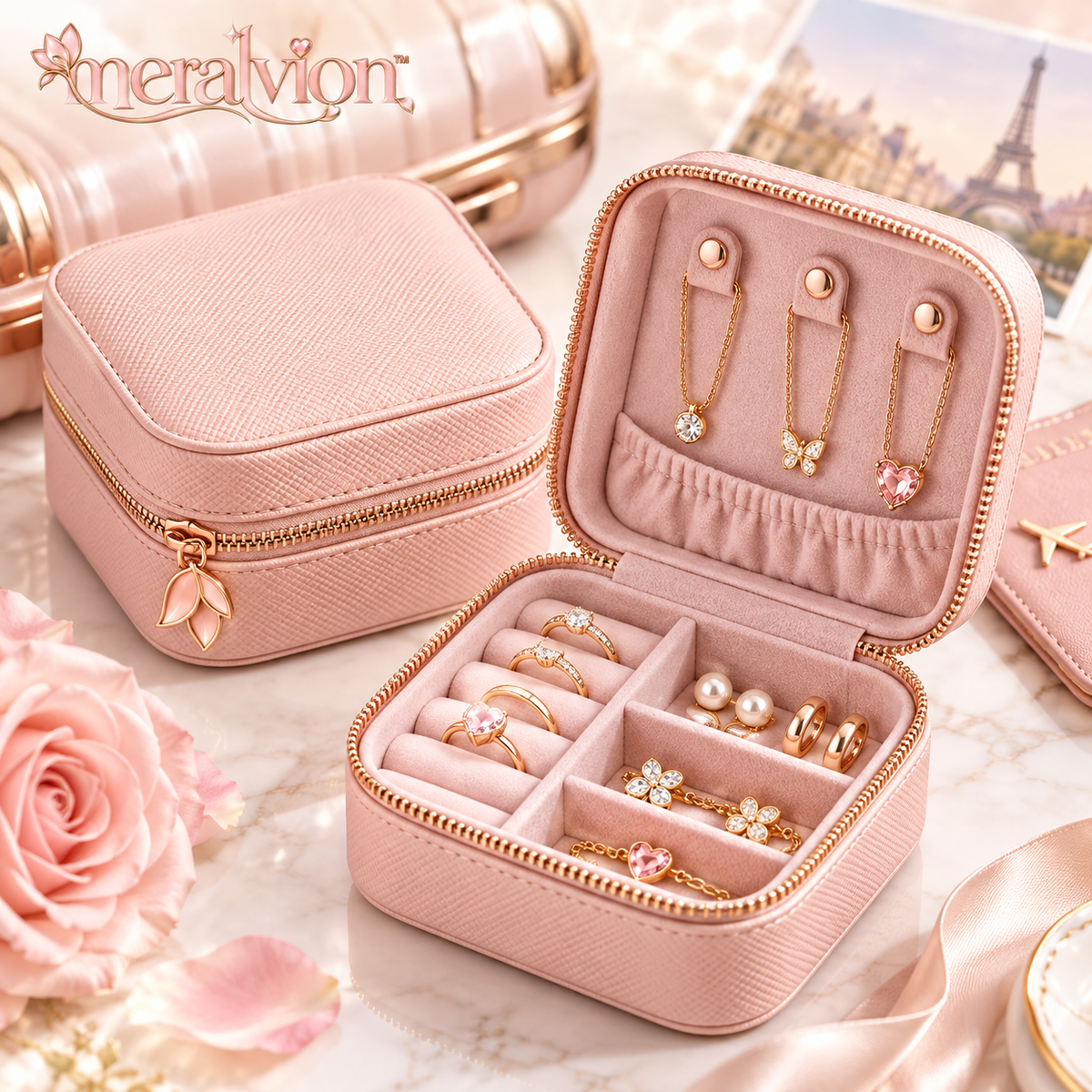 Meralvion™ Blush Jewelry Travel Organizer Case