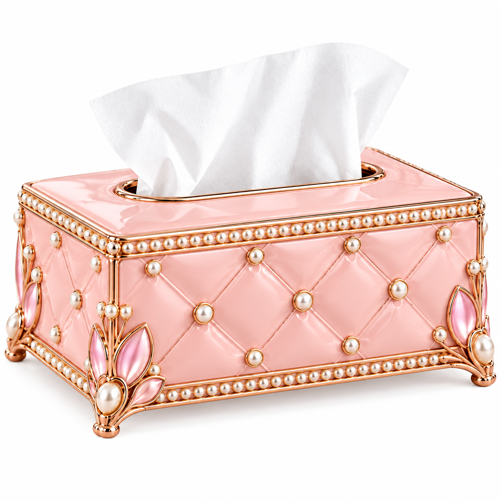Meralvion™ Pearl-Embellished Blush Tissue Box Cover